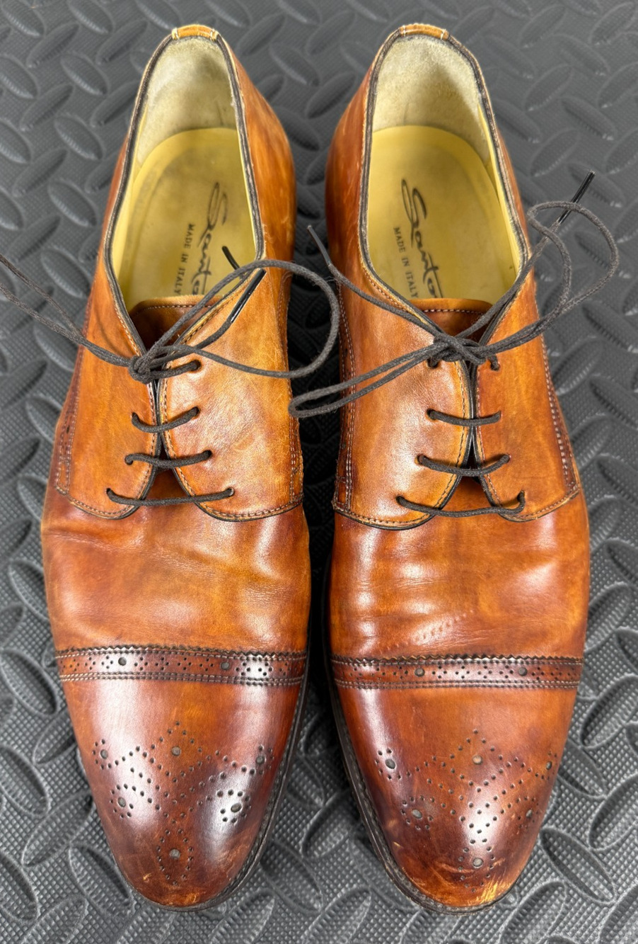 Santoni Oxford Cap Toe Dress Shoes-Mens 10 Brown Two-Tone Italian Authentic